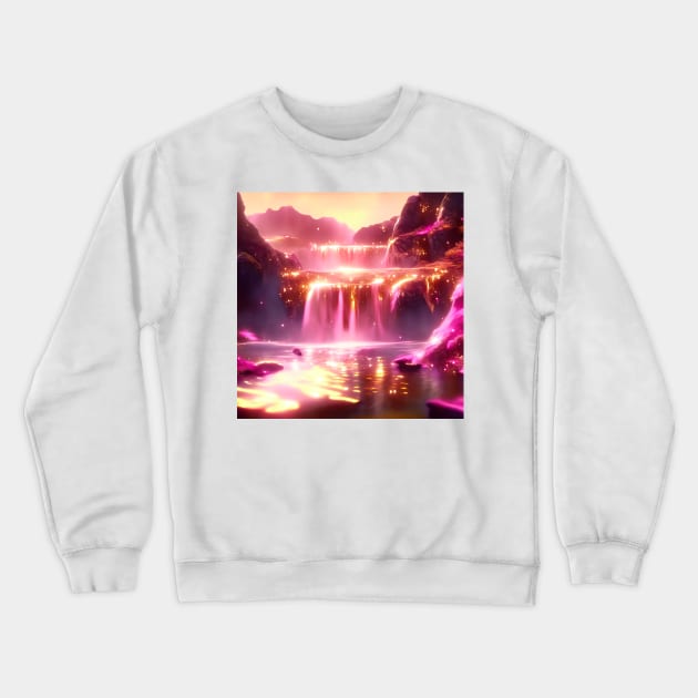 Fantasy pink gold waterfall Crewneck Sweatshirt by Lilbangdesigns